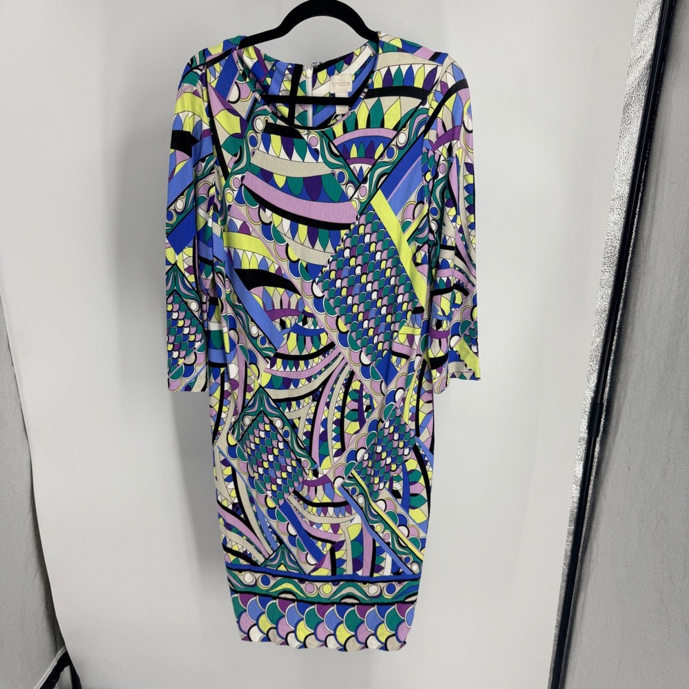Chico's Women Size 2.5 Multicolor Geometric Abstract 3/4 Sleeve Sheath Dress